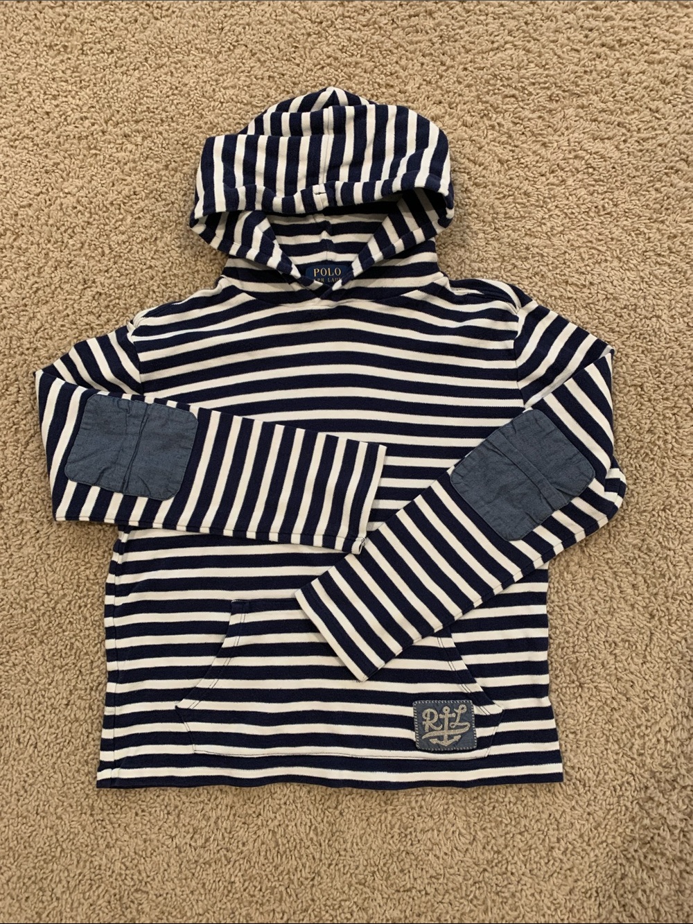 Polo by Ralph Lauren Navy & White Striped Hooded Sweatshirt Boys 10/12
